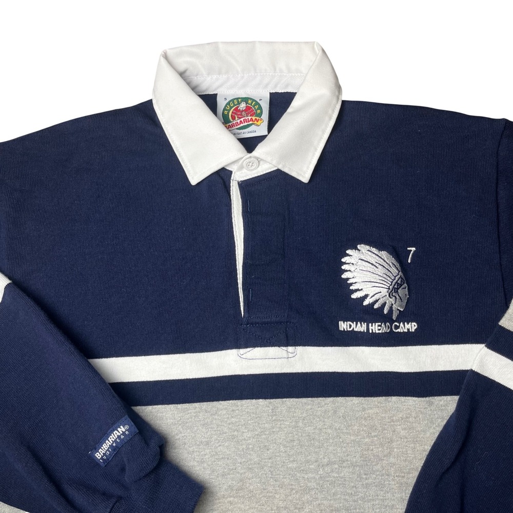 Barbarian Rugby Shirt Mens Small Navy Blue Striped Indian Head Camp Long Sleeve - Picture 2 of 9